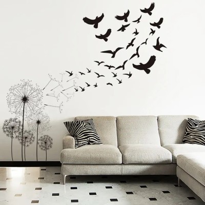 SnappyVinyl 30 cm Creative Dandelion Flying Bird Wall Sticker Self Adhesive Sticker(Pack of 1)