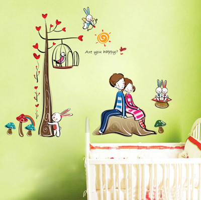 SmartWindow 50 cm Sweet Couple Sharing Feelings Under Beautiful Tree Wall Sticker (50CM x 70CM) Self Adhesive Sticker(Pack of 1)