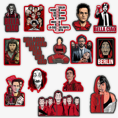 STICK STORE 2.8 inch Money Heist Sticker | Bella Ciao Red Jumpsuit Mask Characters Collection Self Adhesive Sticker(Pack of 15)