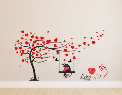 Lokeshshaky 16 inch Heart Shape Tree with cat Love Forever Self Adhesive Sticker(Pack of 1)
