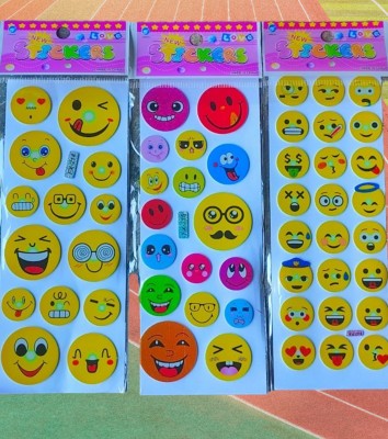 Super Easy 0.8 cm 5 Sheets Smiley Face Characters Kids Toys Puffy 3D Cute Funny Stickers Self Adhesive Sticker(Pack of 5)