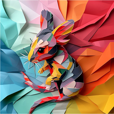 SoFFXia 18 inch Rat_Origami 3D Animals Decorative Wall Sticker for Home, Living Room Self Adhesive Sticker(Pack of 1)