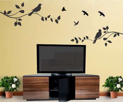 WALLARSH 120 cm Branch With Birds Removable Sticker(Pack of 1)