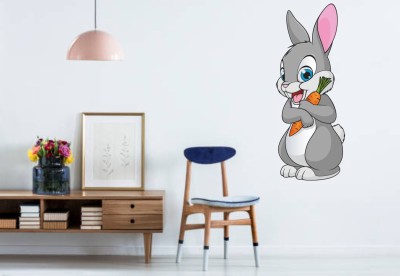 Jump up 60 cm Rabbit with Carrot Multicolour Wall Sticker Self Adhesive Sticker(Pack of 1)