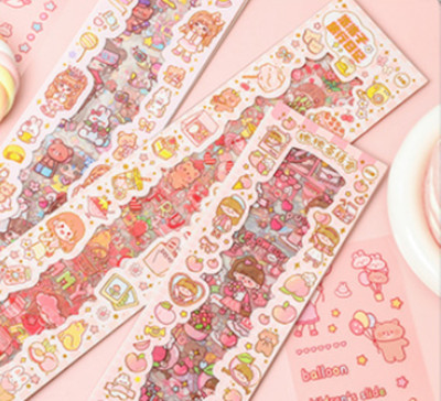 Posh store 15 cm Decorative Cartoon Theme Kawaii Stickers -20 PET Sheets Washi Stickers for Kids Self Adhesive Sticker(Pack of 1)