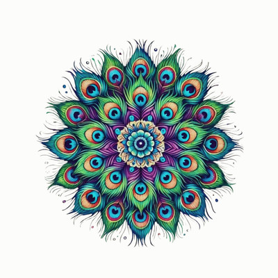 HEMTARA 40 cm Peacock Rangoli Sticker – Waterproof Vinyl Mandala Design for Festive Home Decor Self Adhesive Sticker(Pack of 1)