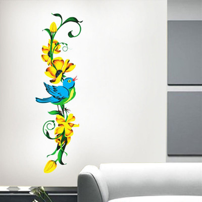 walkart 2.54 cm vertical floral with bird sitting Removable Sticker(Pack of 1)
