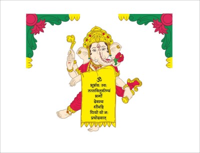 Angeldecor 56 cm Ganesh cartoon with Gayatri Mantra Wall Sticker For Home Decor size 56X46 Cm Self Adhesive Sticker(Pack of 1)