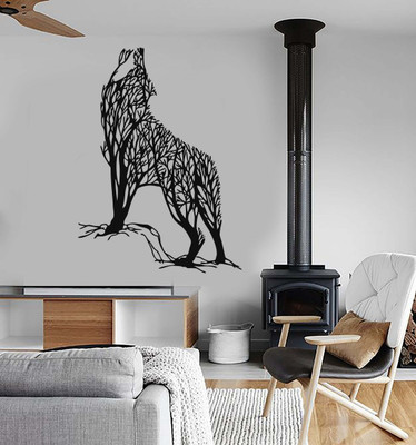 SnappyVinyl 27 cm Tree Wild Howling Wolf Self Adhesive Sticker(Pack of 1)