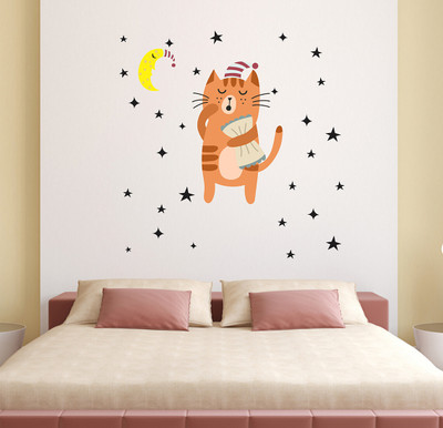 Wallme 70 cm Cat Is Sleeping | Non-Reusable Sticker Self Adhesive Sticker(Pack of 1)