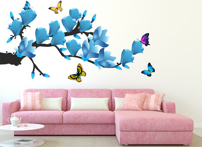 Wallzone 110 cm Leafs Removable Sticker(Pack of 1)