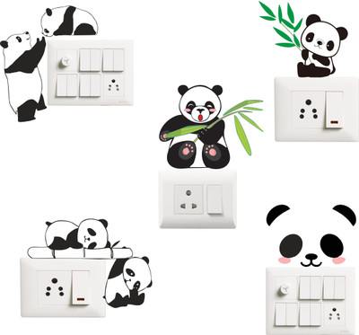 SR ENTERPRISE 10 cm Cute Panda Switch Board Sticker Size-7cm x10cm Set of -5 Self Adhesive Sticker(Pack of 1)