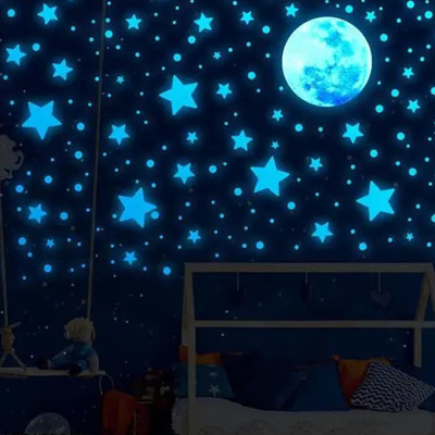 wonderful creation 17.78 cm Night Glowing Star in the dark for Roof & Wall with Pack of (6 Sheets) Glow in the Dark Sticker(Pack of 1)