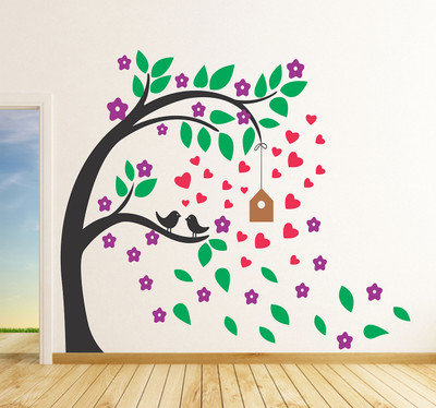 fuzzy 110 cm tree Self Adhesive Sticker(Pack of 1)