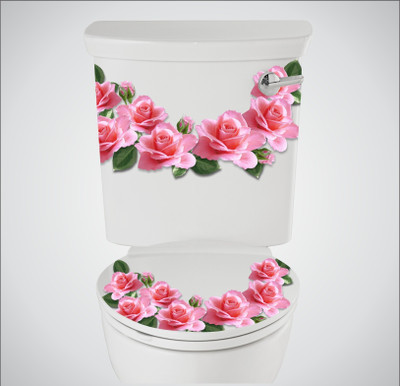 Decor vibe 38 cm Roses and Leaves Toilet Seat Sticker ( Size :- 38 X 33 cm )GDDS90 NEW Self Adhesive Sticker(Pack of 1)