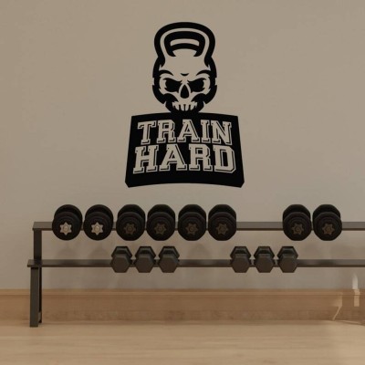 SnappyVinyl 27 cm l Train Hard Gym Skull Iron Sport Wall Sticker PVC Vinyl Self Adhesive Sticker(Pack of 1)