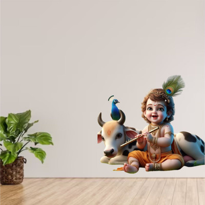 pfdecore 18 inch shree krishna ji wall sticker Glow in the Dark Sticker(Pack of 1)