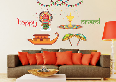 LANSTICK 96.52 cm HAPPY ONAM WITH IMAGES STICKER Self Adhesive Sticker(Pack of 1)