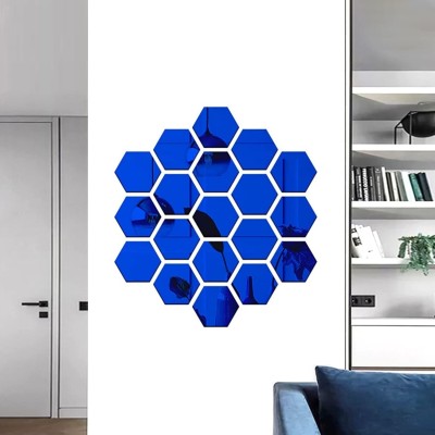 HAPPINY 12 cm 19 Hexagon (10.5 x 12.1 cm) Blue, 3D Acrylic Mirror Stickers for Wall Self Adhesive Sticker(Pack of 1)