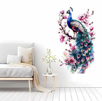 WallBiirds 60 cm colorful peacock wall sticker Self Adhesive Sticker(Pack of 1)