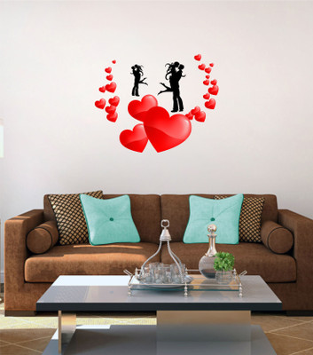 Lokeshshaky 75 cm velntine Love Couple with Hearts Self Adhesive Sticker(Pack of 1)