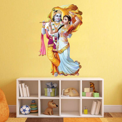 VCREATE DECOR 58 cm Radha Krishna Wall Sticker & Decal Size -( 58 cm x 35 cm ) Self Adhesive Sticker(Pack of 1)