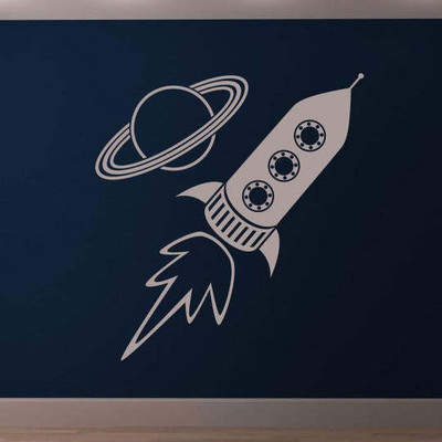 Xskin 40 cm Rocket Ship and Planet Self Adhesive Sticker(Pack of 1)