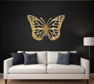 Trishvas 10 inch Butterfly Design Golden Acrylic Mirror Reflective Wall Sticker Self Adhesive Sticker(Pack of 1)