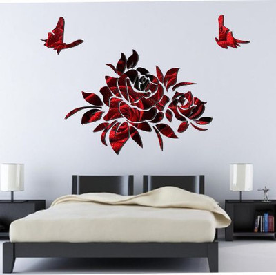 Epithet Studio 72 cm Goregous Flower and Butterfly with tacture 3D Wall Sticker (72cm x 110cm) Self Adhesive Sticker(Pack of 1)