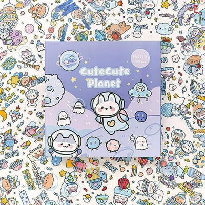 Kavid 18 cm CuteCute Planet Universe Sticker Set – 100 Sheets of Space Sticker Removable Sticker(Pack of 1)