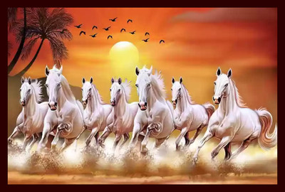 RSB HUB 19 inch 7 Horse vastu Painting, Wall Sticker, Wall Painting, Vinyl Sticker Poster Self Adhesive Sticker(Pack of 1)