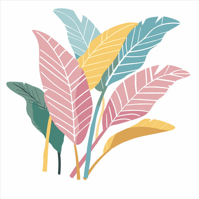 S3DESIGN 65 cm colorful plam tree leaves Self Adhesive Sticker(Pack of 1)