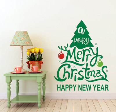 Wallzone 80 cm Merry Chritmas Removable Sticker(Pack of 1)