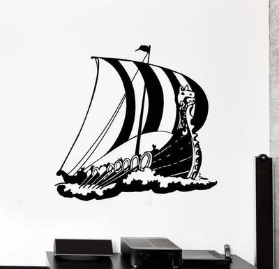 SnappyVinyl 33 cm Viking Ship Drakkar Middle Easy to apply Wall Sticker Self Adhesive Sticker(Pack of 1)