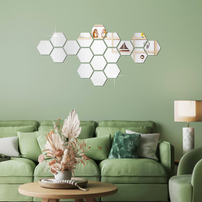 Bnezz 12.1 cm 18HexagonSilver Self Adhesive Sticker(Pack of 18)