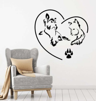 SnappyVinyl 27 cm Couple Dogs Heart Self Adhesive Sticker(Pack of 1)