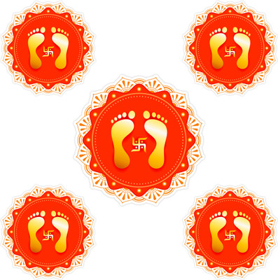 STIXY 18 cm Lakshmi Charan Paduka Waterproof Sticker – Set of 5 (Big + Small Combo) Self Adhesive Sticker(Pack of 5)