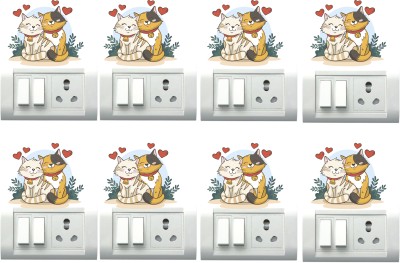 Design Decor 10.16 cm Cute Love Cat Switch Board Sticker Self Adhesive Sticker(Pack of 8)
