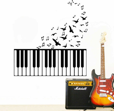 marvellous 70 cm m_pianobirdswallstkcer Self Adhesive Sticker(Pack of 1)