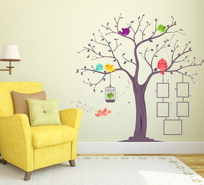 Wallme 130 cm Tree & Frames | Non-Reusable Stickers Self Adhesive Sticker(Pack of 1)