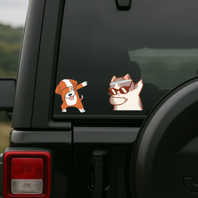 STIXY 8.5 cm Funny Dog Dab & Cool Cat Dab Sticker Combo | Waterproof Vinyl Decals (Set of 2) Self Adhesive Sticker(Pack of 2)