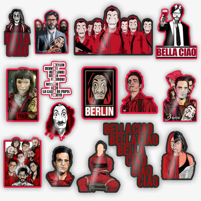 STICK STORE 2.8 inch Money Heist Sticker | Bella Ciao Red Jumpsuit Mask Characters Collection Self Adhesive Sticker(Pack of 15)