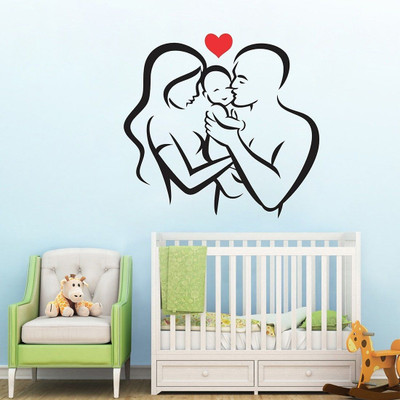 MY WALLORA 68 cm Wall Decal Sticker Mom And Dad Baby Love Wall Sticker Self Adhesive Sticker(Pack of 1)