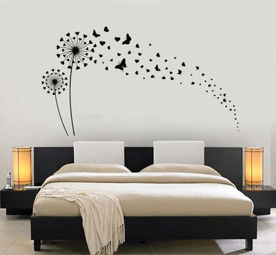 SnappyVinyl 39 cm Dandelions Butterflies Easy to apply Wall Sticker Self Adhesive Sticker(Pack of 1)