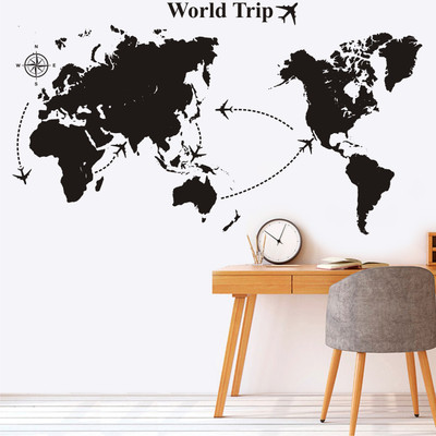 WALMORA 140 cm World Trip Map - Art - travel - Decorative - Wall Sticker - WM 009 Self Adhesive Sticker(Pack of 1)