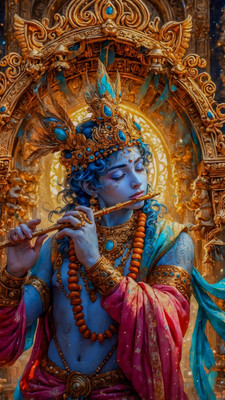 swaroopa 16.5 inch Krishna sticker Self Adhesive Sticker(Pack of 1)