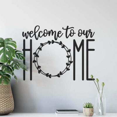 SnappyVinyl 40 cm Welcome to our Home Wreath Self Adhesive Sticker(Pack of 1)