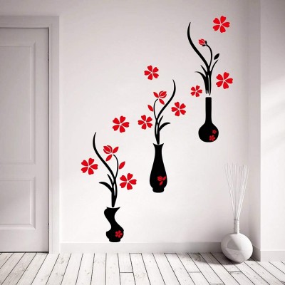 VCREATE DECOR 58 cm Flower Pot Wall Sticker & Decal Size -( 58 cm x 43 cm ) Self Adhesive Sticker(Pack of 1)