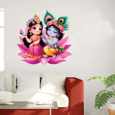 Riditcreation 50 cm Beautiful Radha and Krishna and Self Adhesive Sticker(Pack of 1)