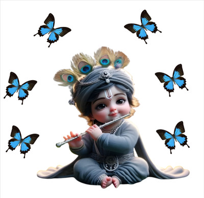 Riditcreation 50 cm Little Krishna playing Bansuri Self Adhesive Sticker(Pack of 1)